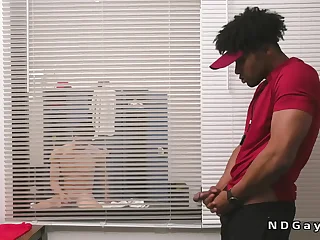 Football player anal fucks black evanescent in the office